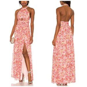 Lovers + Friends Hazel Halter Cut Out Fall Maxi Dress in Impressionist Floral XS